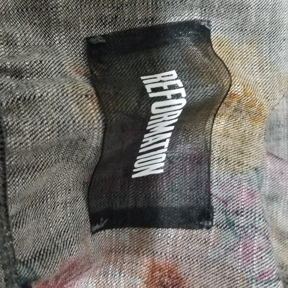 Reformation Gisela Dress Grey Floral Tie Shoulder Cutout Buttondown 2 - Picture 5 of 13